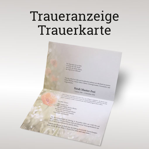 Darstellung einer Traueranzeige, Trauerkarte oder Todesanzeige